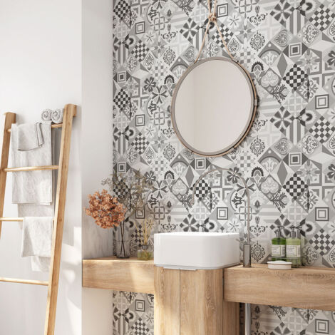 Crédence adhésive salle de bain - Motif carreaux de ciment - 80x80 cm - Adhésif BRILLANT