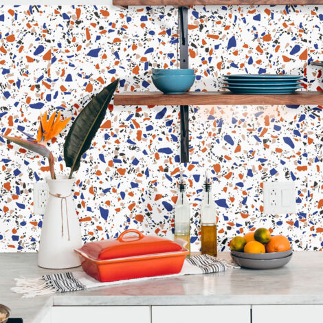 Crédence Adhésive Terrazzo Orange Bleu 300 x 40 cm