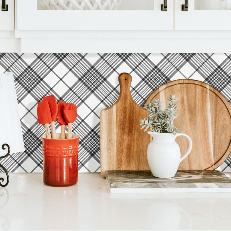 Crédence Adhésive Tissu a Carreaux 200 x 40 cm