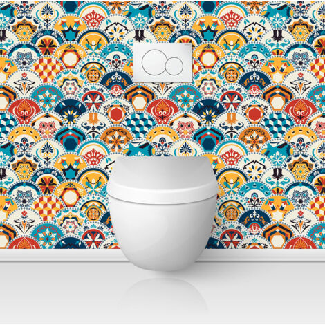 Crédence adhésive WC - Effet carreaux de ciment - 60x60 cm - Adhésif MAT