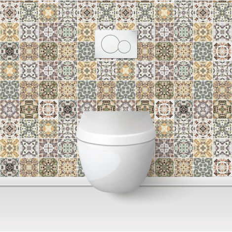Crédence adhésive WC - Effet carreaux de ciment - 80x80 cm - Adhésif BRILLANT