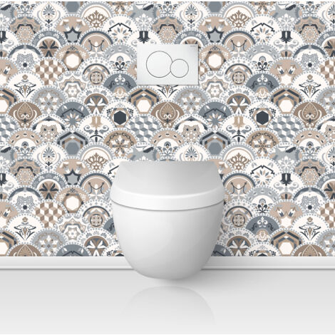 Crédence adhésive WC - Effet carreaux de ciment - 80x80 cm - Adhésif MAT