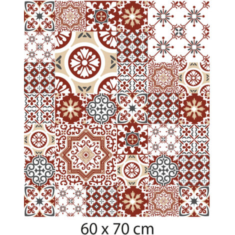 Crédence cuisine adhésive autocollante e effet carreaux de ciment rouge REDMONKY - 60 x 70 cm – Idéal fond de hotte