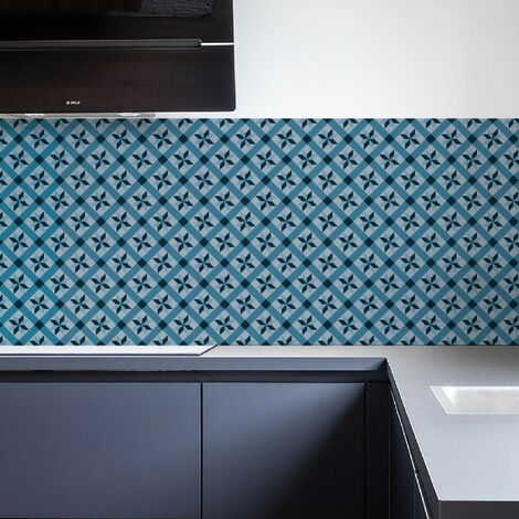 Crédence cuisine adhésive EMMA - Carreaux Ciment Bleu - Maison Danaé
