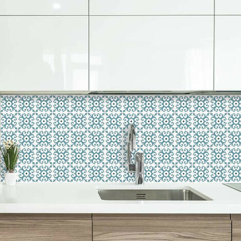 Crédence cuisine alu CLOVIS - Carreaux Ciment Bleu - Maison Danaé