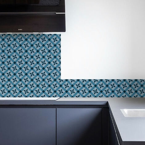 Crédence cuisine alu EMMA - Carreaux Ciment Bleu - Maison Danaé