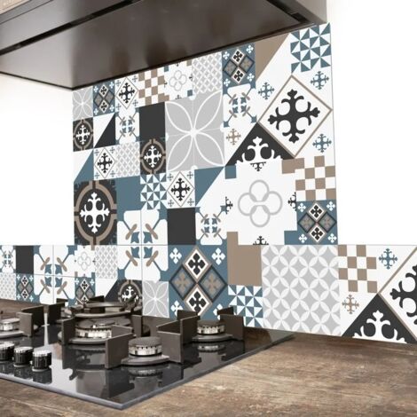 Crédence cuisine en aluminium - effet carreaux de ciment dulce - 300x20 cm (en 3 bandeaux)