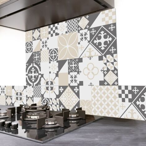 Crédence cuisine en aluminium - effet carreaux de ciment gris - 300x20 cm (en 3 bandeaux)