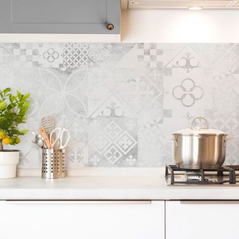 Crédence cuisine en aluminium - effet carreaux de ciment gris - 360x50 cm (en 3 bandeaux)