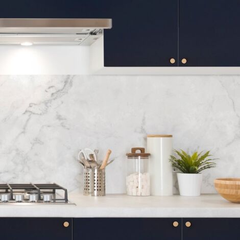 Crédence cuisine en aluminium - effet marbre blanc - 360x50 cm (en 3 bandeaux)