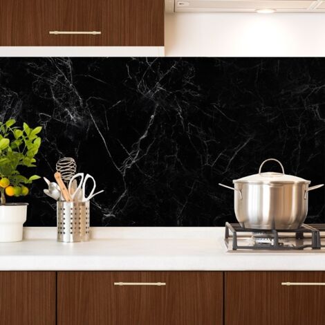 Crédence cuisine en aluminium - effet marbre noir - 240x50 cm (en 2 bandeaux)
