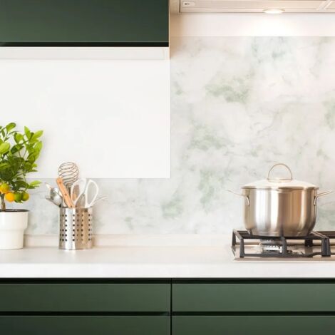 Crédence cuisine en aluminium - effet marbre vert - 300x20 cm (en 3 bandeaux)
