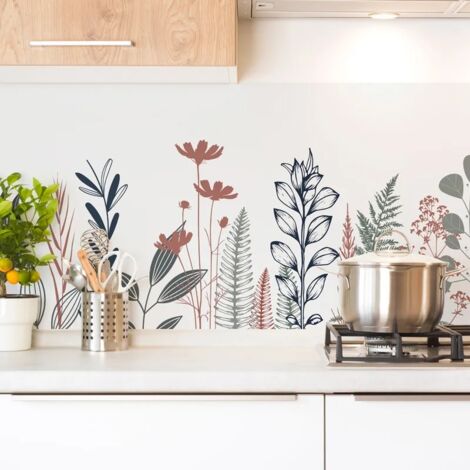 Crédence cuisine en aluminium - floral bleu profond et vert - 240x50 cm (en 2 bandeaux)