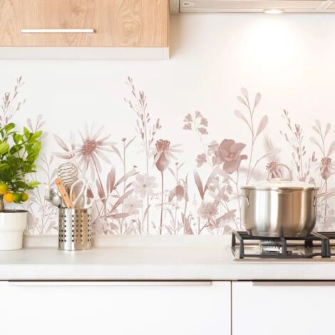 Crédence cuisine en aluminium - motif floral ocre - 360x50 cm (en 3 bandeaux)