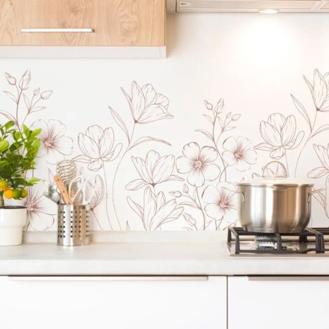 Crédence cuisine en aluminium - motif floral terracotta et blanc - 240x50 cm (en 2 bandeaux)