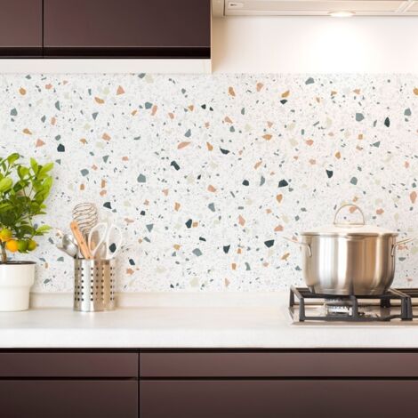 Crédence cuisine en aluminium - motif terrazzo blanc - 360x50 cm (en 3 bandeaux)