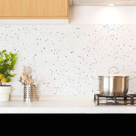 Crédence cuisine en aluminium - motif terrazzo blanc et noir - 240x50 cm (en 2 bandeaux)