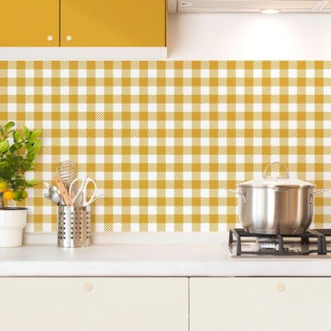 Crédence cuisine en aluminium - motif vichy orange - 240x50 cm (en 2 bandeaux)