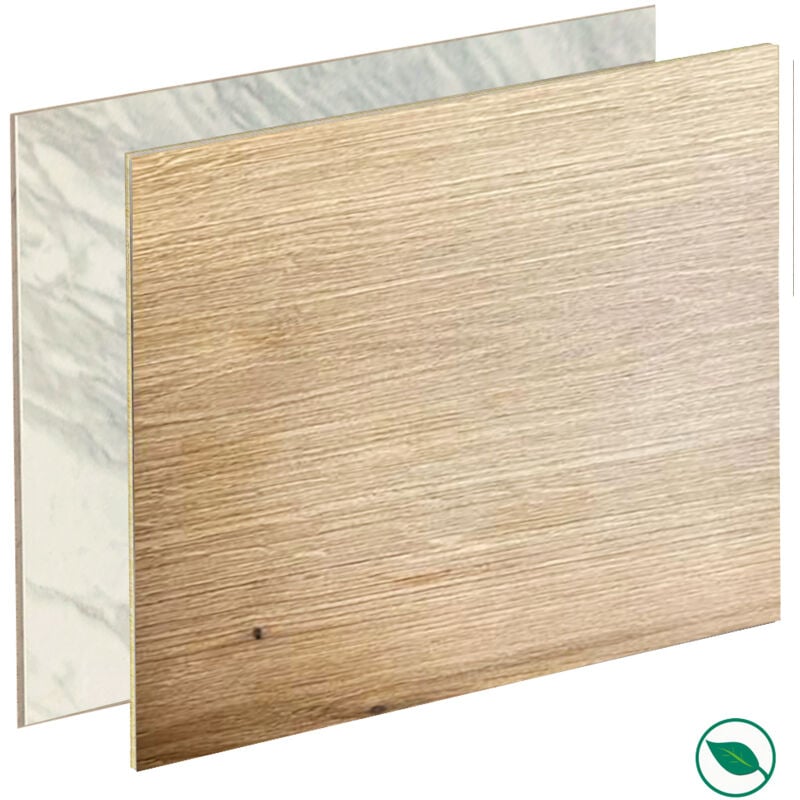 Crédence cuisine stratifiée hpl réversible marbre blanc/chêne clair 3000 x 640 x 13,4 mm fsc