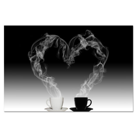 CRÉDENCE DE CUISINE Café - Coeur - Noir et blanc - Tasses 90x60