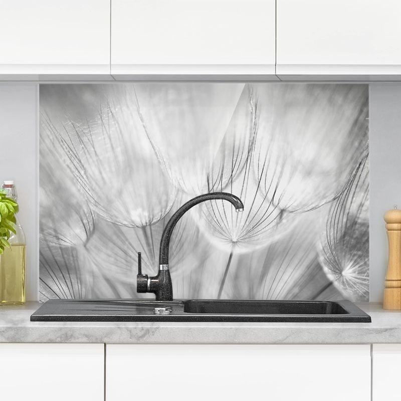 Crédence en verre - Dandelions Macro Shot In Black And White - Paysage 2:3 Dimension: 40cm x 60cm