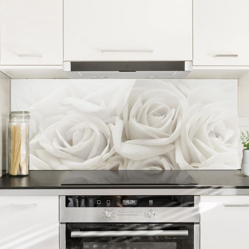 Crédence en verre - White Roses - Panorama Dimension: 40cm x 100cm