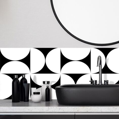 Crédence pour salle de bain en PVC géométrique noir 140x30 cm (en 2 bandeaux)