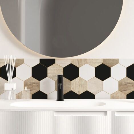 99Déco – Crédence adhésive salle de bain en PVC – Style bois et carreaux de ciment – 140x30 cm – Protection contre l'humidité