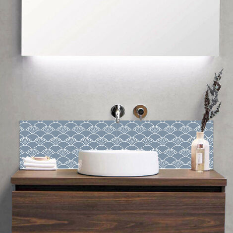Crédence salle de bain alu SUZANNE - Art Déco Bleu - Bandeau L60 x H30 cm - Maison Danaé