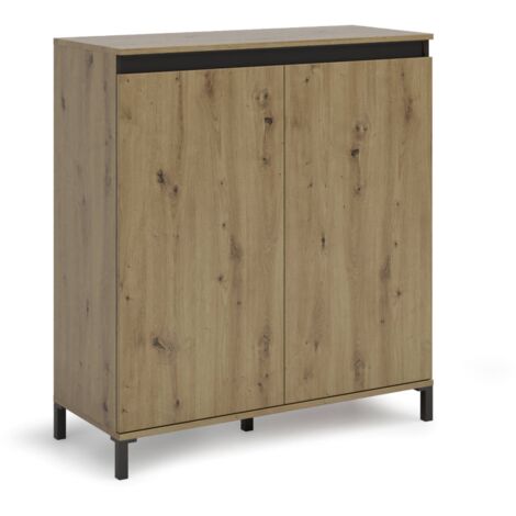 Crédence Tokyo, Buffet 2 Étagères, 3 Compartiments Made in Italy, 40x100x110h cm Chêne Nœuds Marron