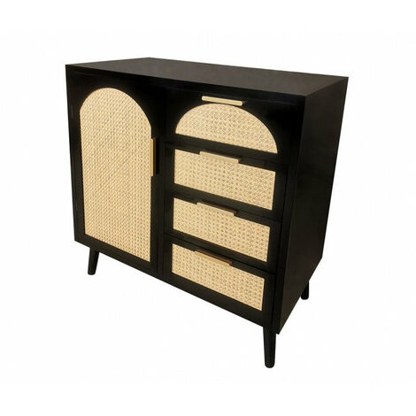Credenza 1 Anta 4 Cassetti 80x40x80 cm Josine in Legno Nero