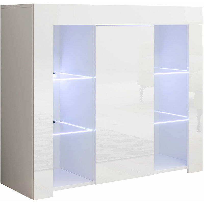 Credenza 1 anta con led Madia Moderna Soggiorno Mobiletto Sala da Pranza Buffet Cucina 94x83x35cm Modello Lilian - Bianco