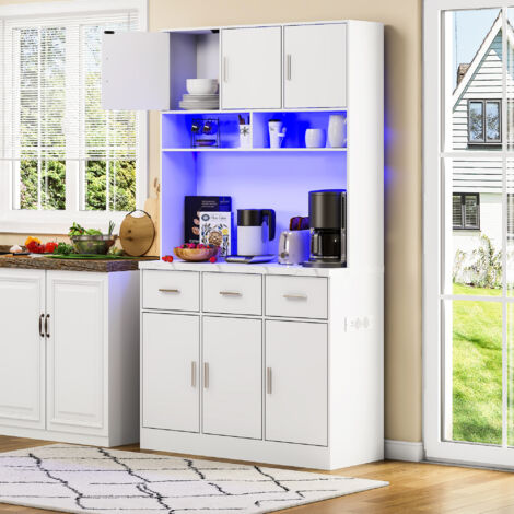 Credenza 100x40x180cm cassettiera, buffet multifunzionale con 3 cassetti, con ripiani regolabili e LED, tanto spazio di archiviazione, MDF, bianco