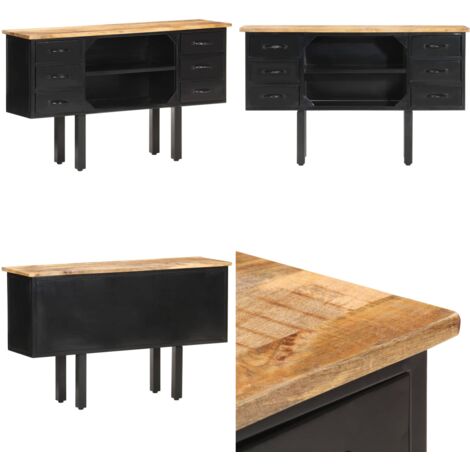 Credenza 110x30x65 cm in Massello di Mango Grezzo e Acciaio - Credenza industriale - Credenza in mango grezzo