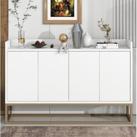 EIFSON Credenza 120 cm con 4 ante - gambe in metallo dorato - stile moderno minimalista - adatta per sala da pranzo - soggiorno - cucina - 120x30x80 cm - Nero