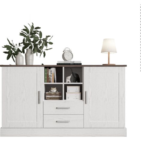 Credenza 140 x 40 x 79,5 cm, venature del legno bianco e marrone - 2 ante, 2 cassetti
