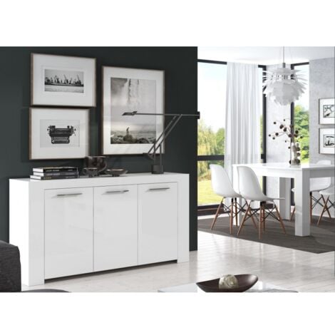 Credenza 144x80 cm bianco opaco con 3 ante e 3 ripiani interni - Grosseto
