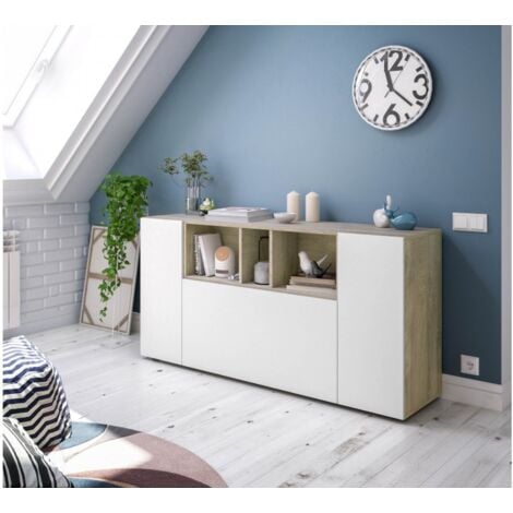 Credenza 150x41x76 cm bianco opaco e rovere con 3 ante – Empoli