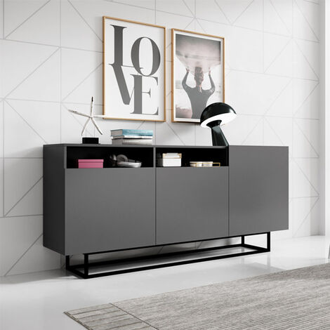 Credenza moderna soggiorno 3 ante vetro NOA Gihome ® rovere madia design  salotto