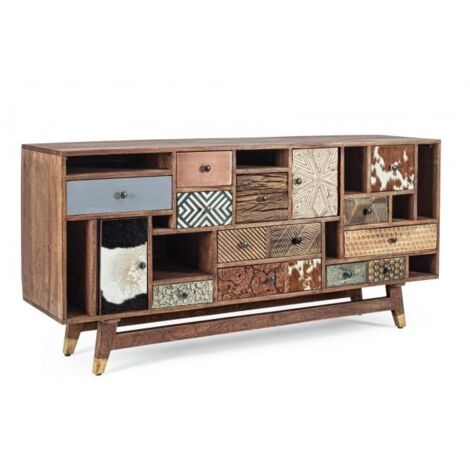 Credenza 2 Ante 11 Cassetti 160x40x75 cm in Legno Multicolore