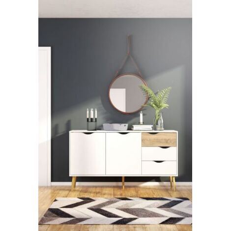 Credenza 2 ante, 3 cassetti bianco e rovere decorativo L147,2 cm - BILLUND