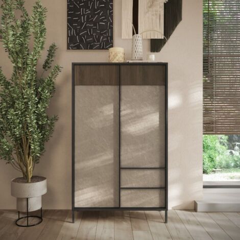 Credenza 2 ante e 2 cassetti con serigrafia linea Sierra finitura Lava, Argilla e Rovere Mercure