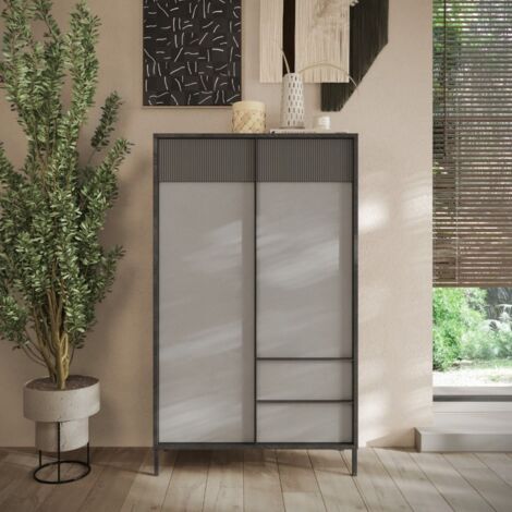 Credenza 2 ante e 2 cassetti con serigrafia linea Sierra finitura Piombo, Gesso e Ardesia