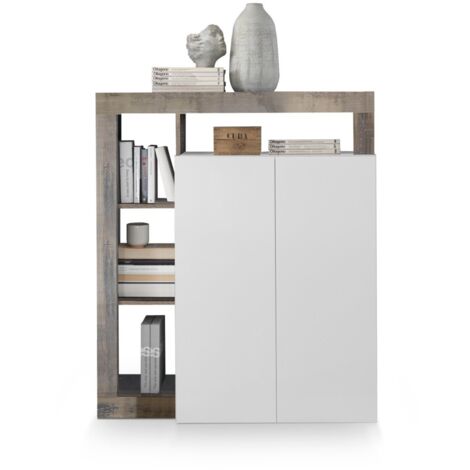 Credenza 2 ante linea Frame in Bianco Lucido e Pero