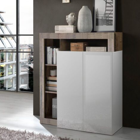 Credenza 2 ante linea Frame in Bianco Lucido e Pero