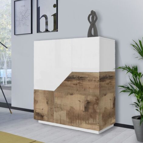 Credenza 2 ante linea Galassia in finitura Bianco Lucido e Acero Pereira