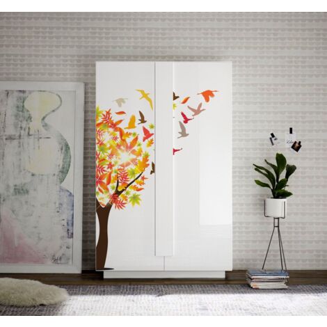 Credenza 2 ante linea Sax in finitura Bianco Lucido con serigrafia autunno