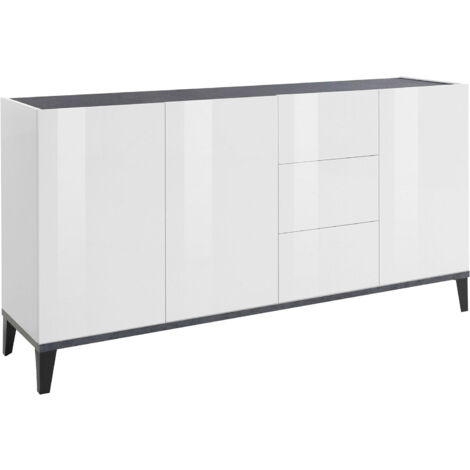 Credenza 3 Ante + 3 Cassetti 160x40x82 cm Sunrise Bianco Lucido e Ardesia