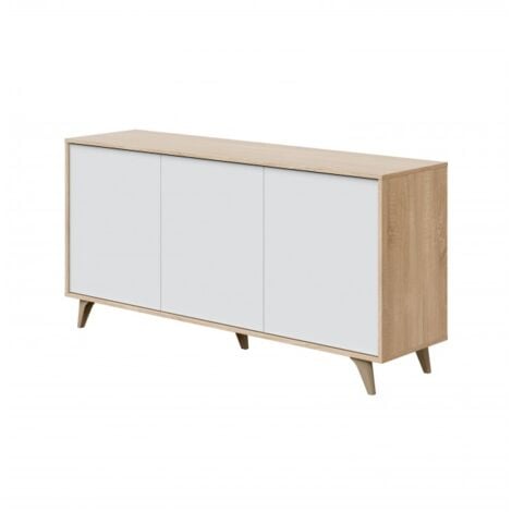Credenza 3 ante 75x154x40 cm bianco opaco e rovere – Nuoro