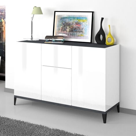 Credenza soggiorno ingresso 2 ante 3 vani aperti bianco Ping Kommode